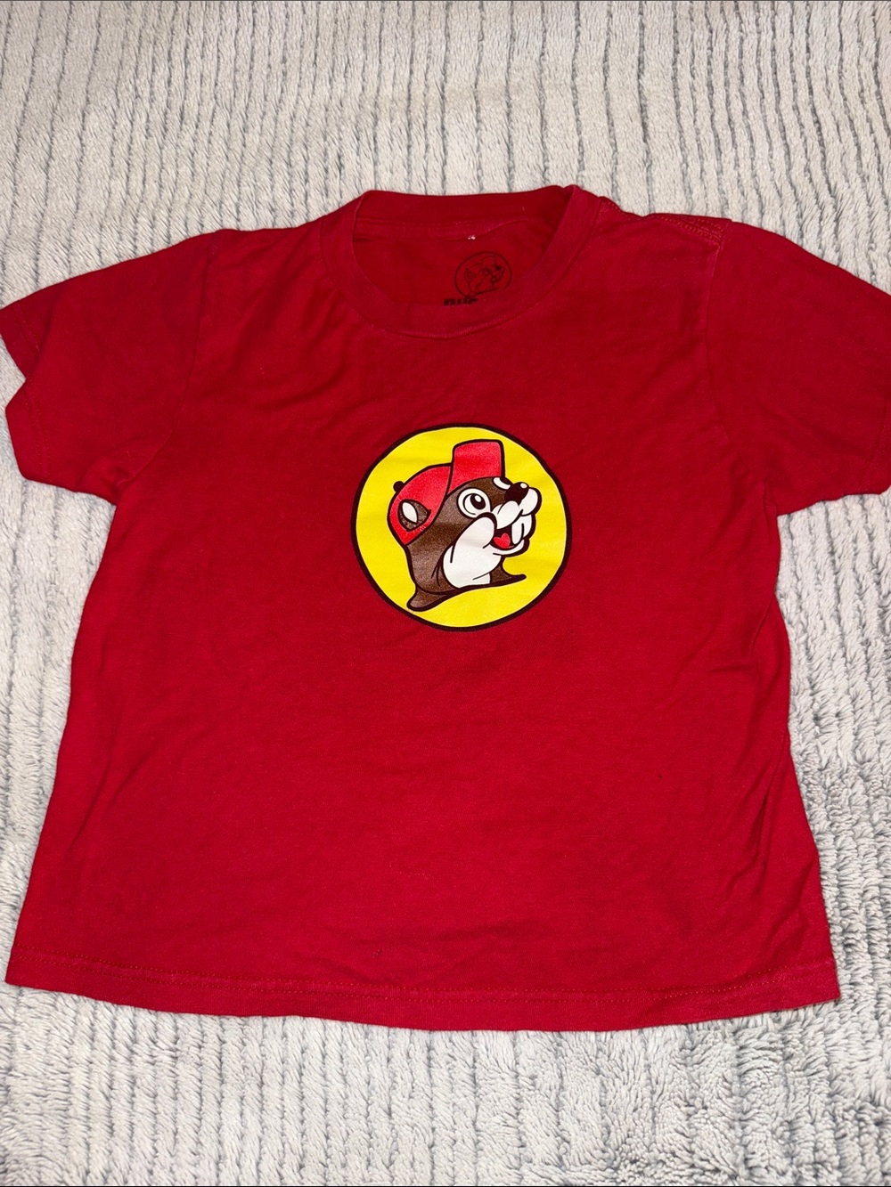 Kids' Red Short-Sleeve Tee with Playful Cartoon Emblem